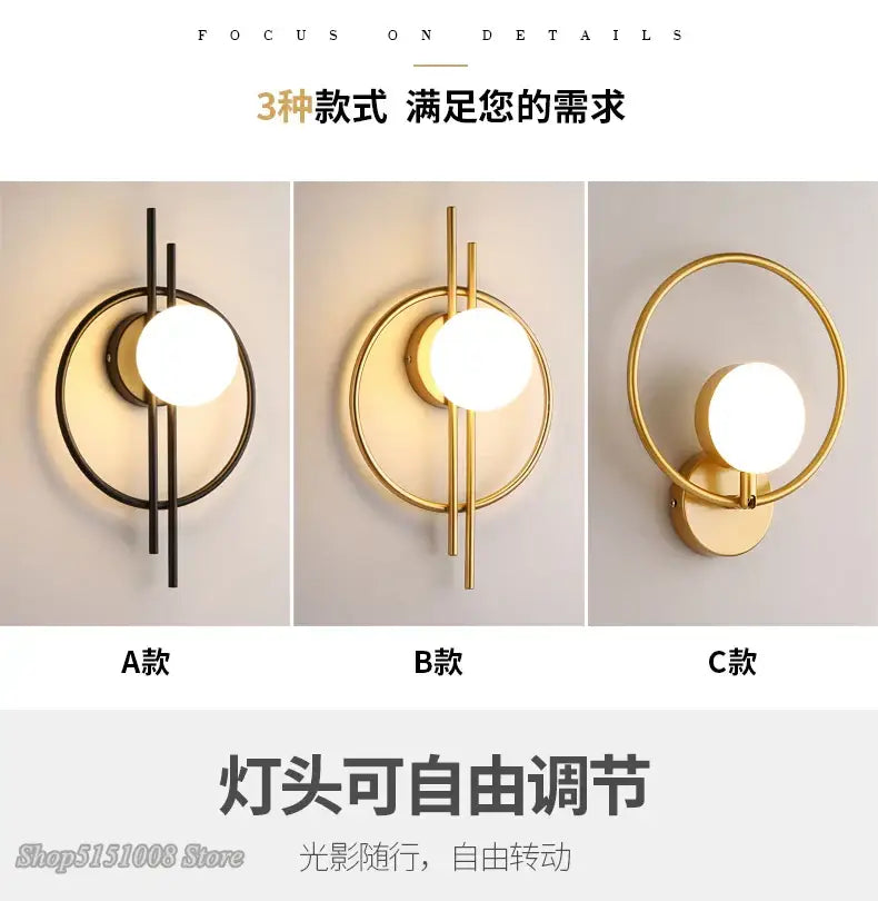 Modern black glass ball led wall lamp for living room