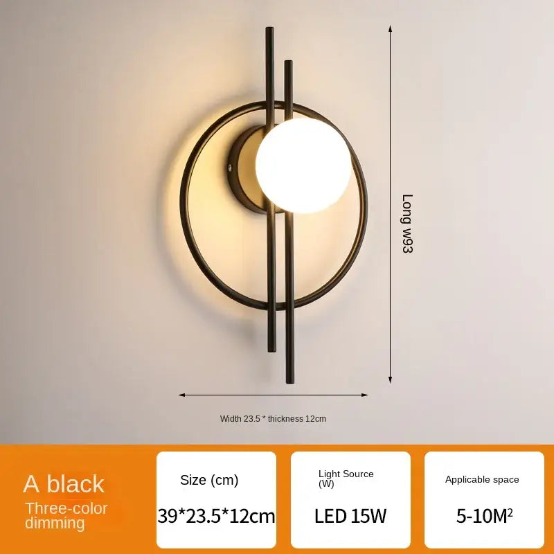 Modern black glass ball led wall lamp for living room