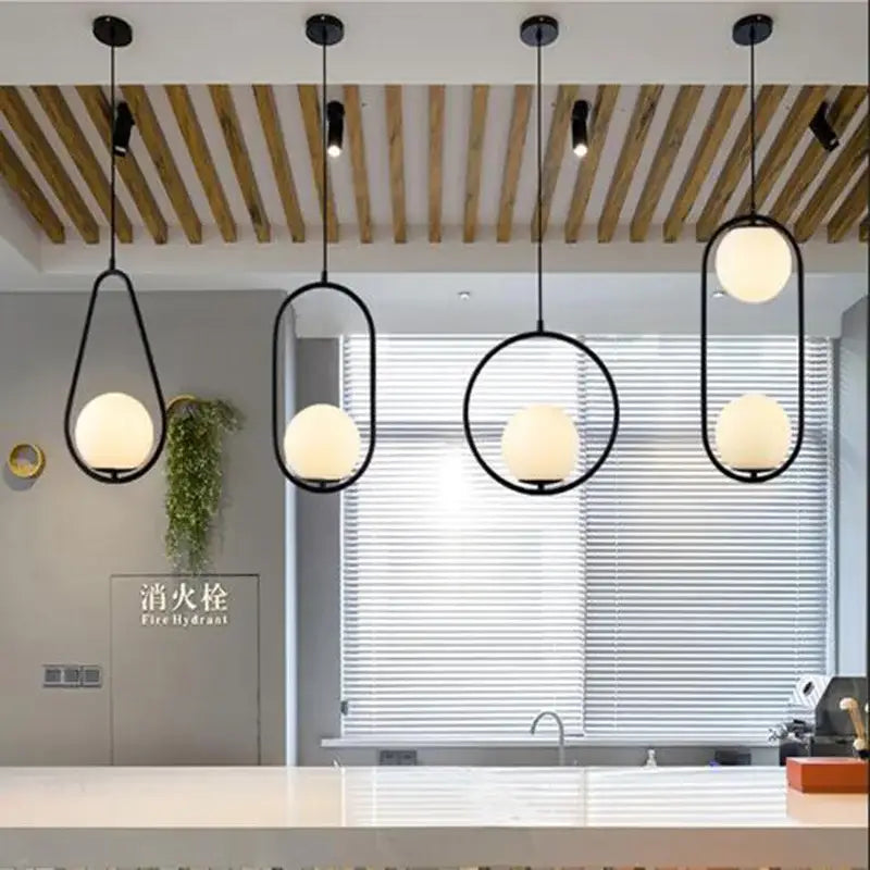 Modern black glass ball pendant lights dining room set of 4