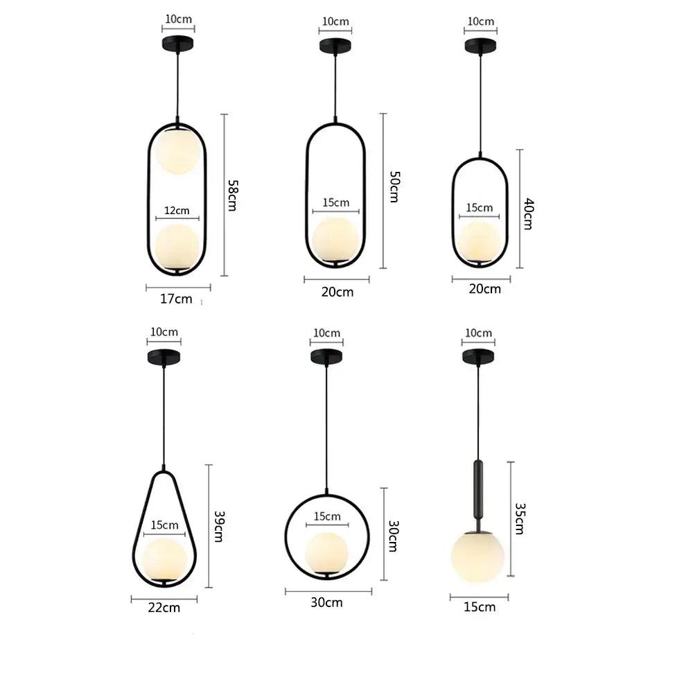 Modern black glass ball pendant lights dining room set of 4