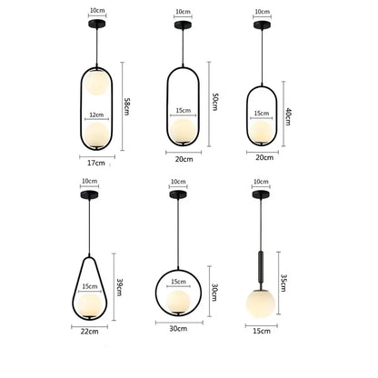 Modern black glass ball pendant lights dining room set of 4
