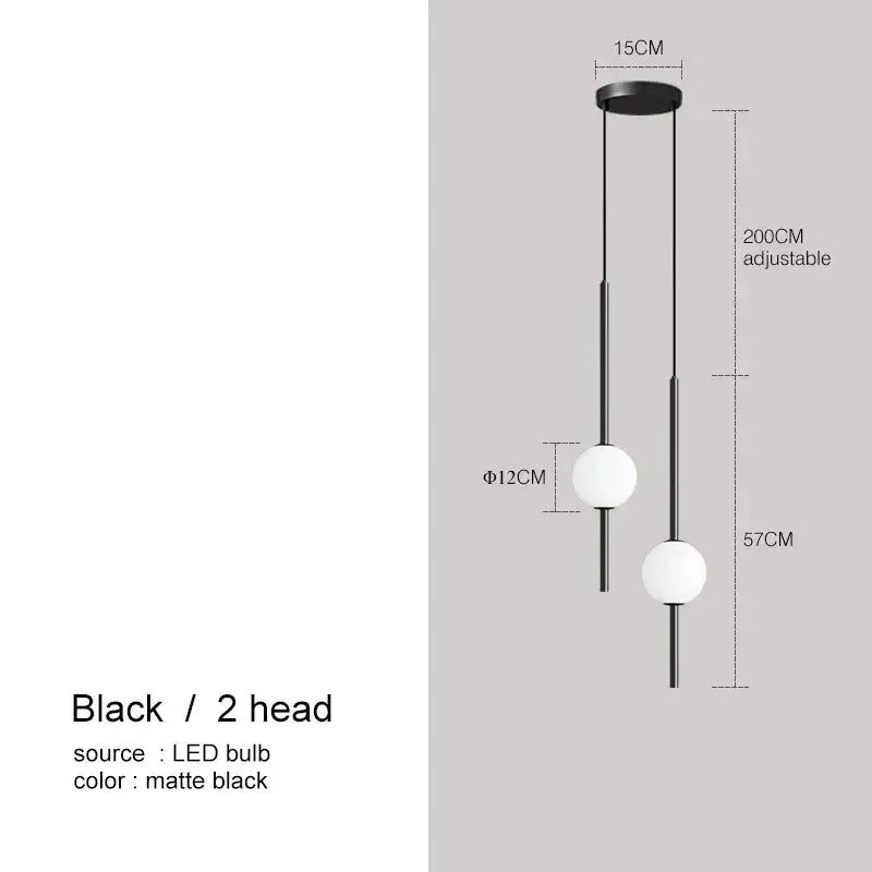 Modern black glass ball pendant lights for dining room