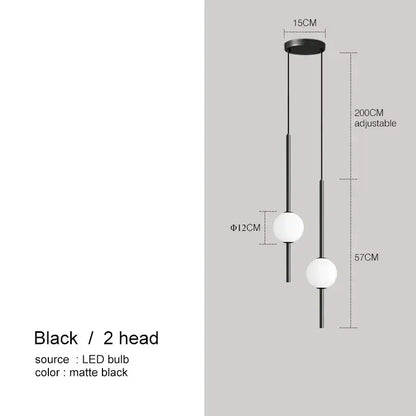 Modern black glass ball pendant lights for dining room