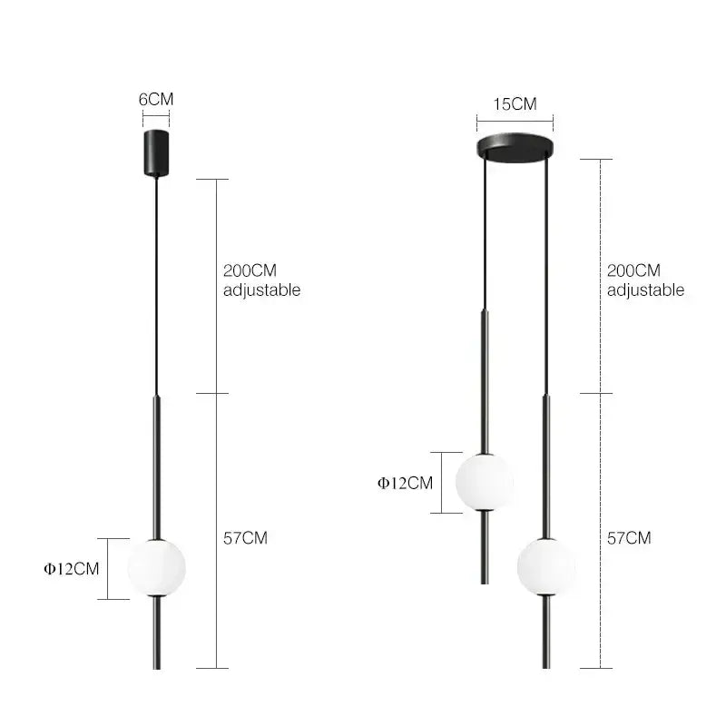 Modern black glass ball pendant lights for dining room
