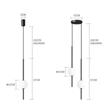 Modern black glass ball pendant lights for dining room