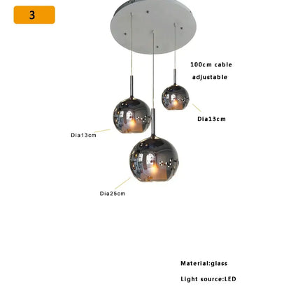 Modern black glass ball pendant lights for kitchen island