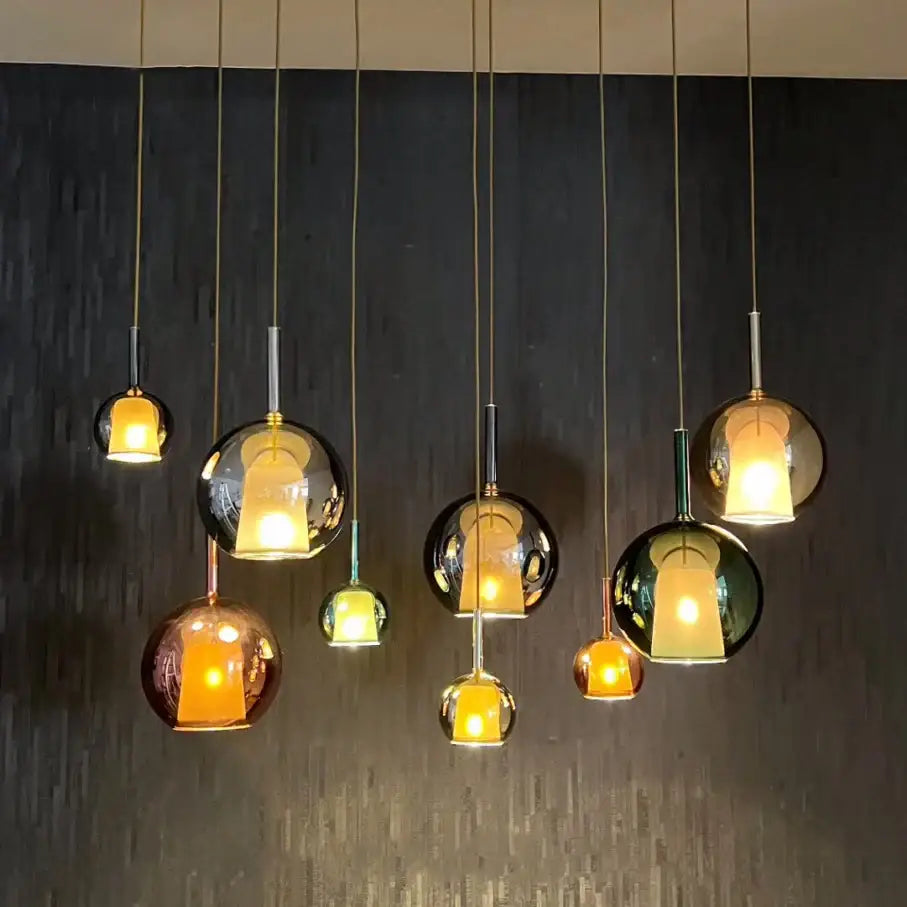 Modern black glass ball pendant lights for kitchen island