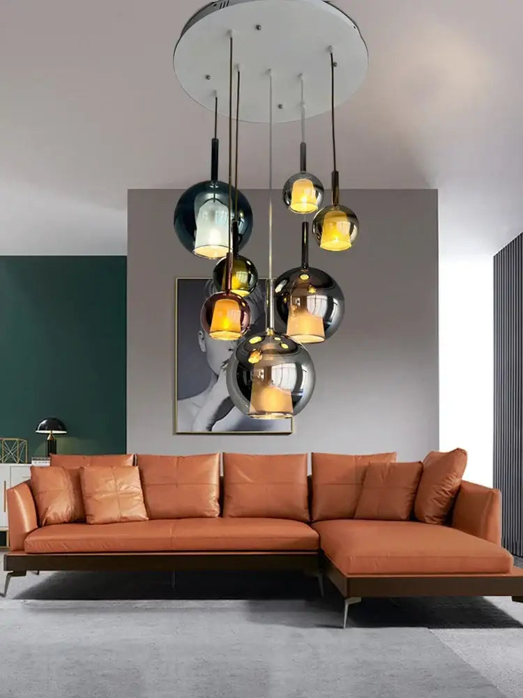 Modern black glass ball pendant lights for kitchen island