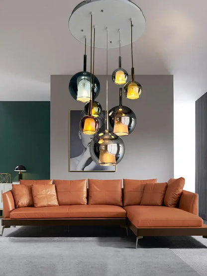 Modern black glass ball pendant lights for kitchen island