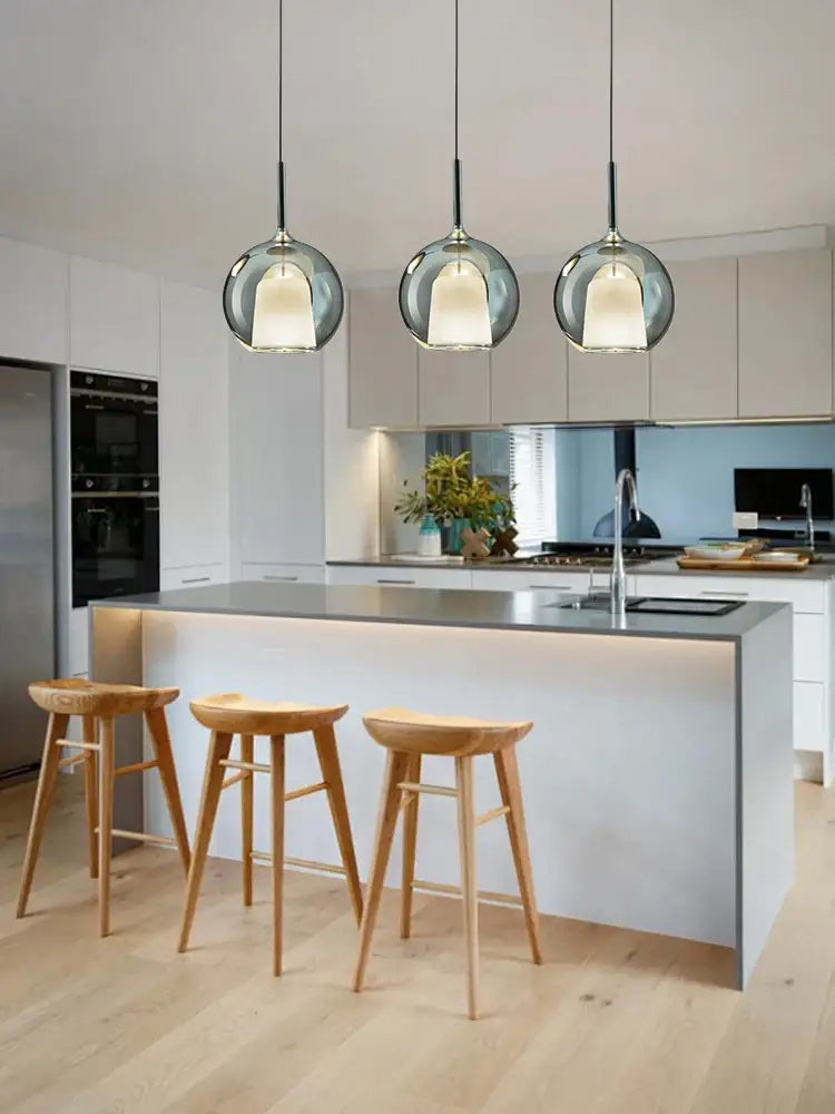 Modern black glass ball pendant lights for kitchen island