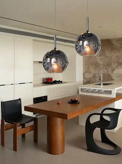 Modern black glass ball pendant lights for kitchen island