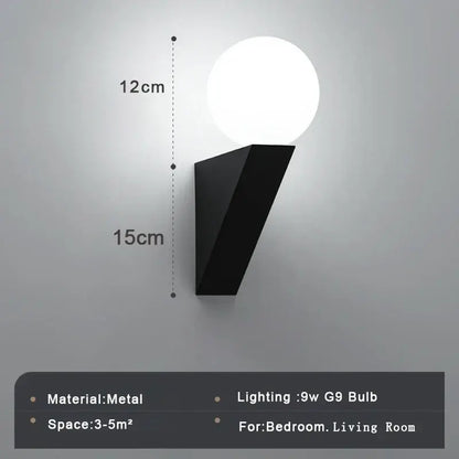 Modern black glass ball wall lamp bedroom sconce