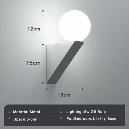 Modern black glass ball wall lamp bedroom sconce