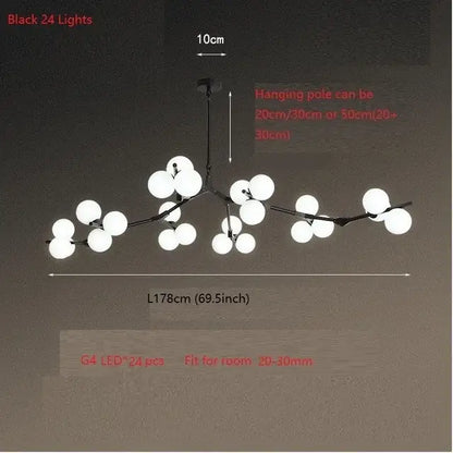 Modern black glass balls led chandelier living room pendant light