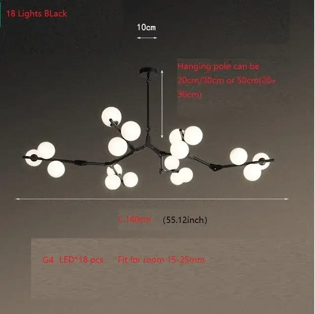 Modern black glass balls led chandelier living room pendant light