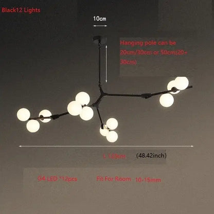 Modern black glass balls led chandelier living room pendant light