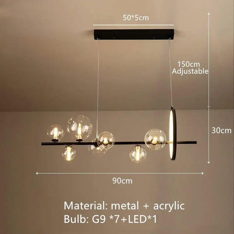 Modern black glass bubble chandelier dining room horizontal light