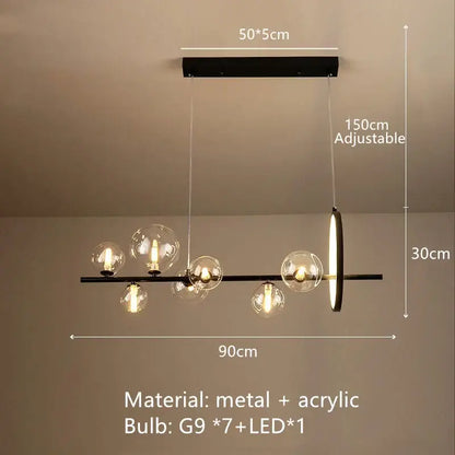 Modern black glass bubble chandelier dining room horizontal light