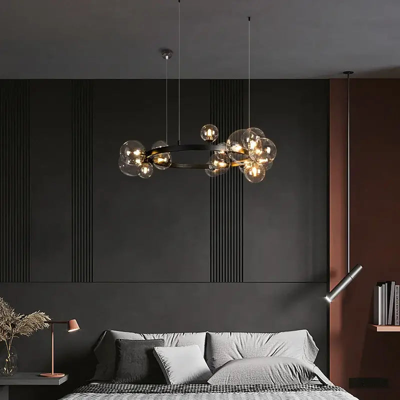Modern black glass bubble chandelier dining room horizontal light