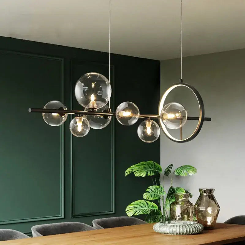 Modern black glass bubble chandelier dining room horizontal light