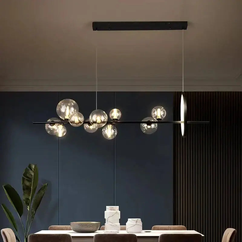 Modern black glass bubble chandelier dining room horizontal light