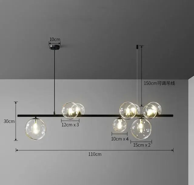 Modern black glass bubble chandelier dining room horizontal light
