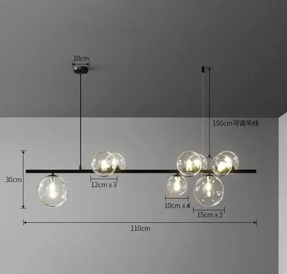 Modern black glass bubble chandelier dining room horizontal light