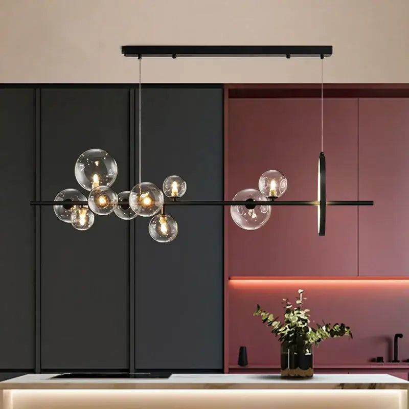 Modern black glass bubble chandelier dining room horizontal light