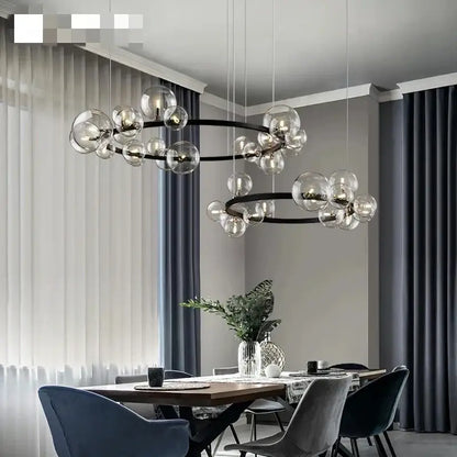 Modern black glass bubble chandelier dining room horizontal light
