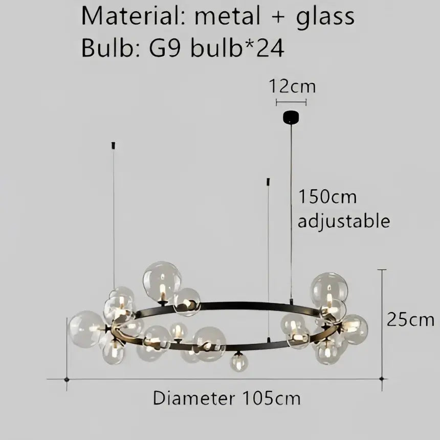 Modern black glass bubble chandelier dining room horizontal light
