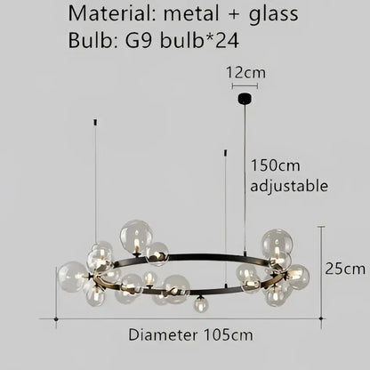 Modern black glass bubble chandelier dining room horizontal light