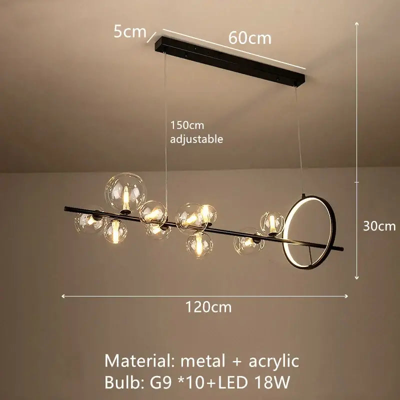 Modern black glass bubble chandelier dining room horizontal light