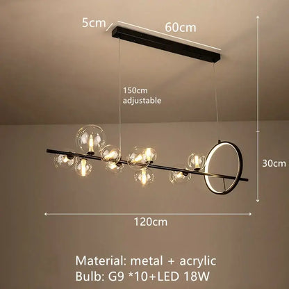 Modern black glass bubble chandelier dining room horizontal light