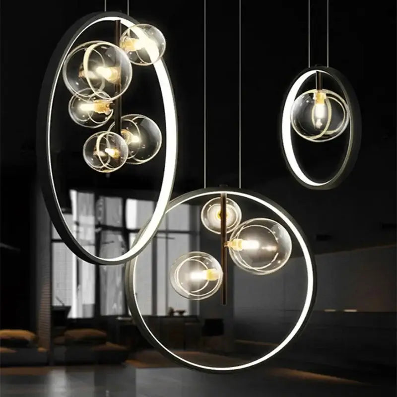 Modern black glass bubble chandelier dining room led pendant light