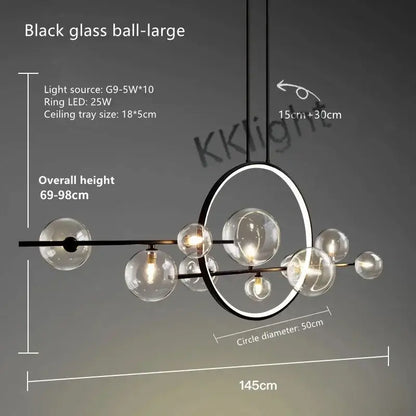 Modern black glass bubble chandelier dining room led pendant light