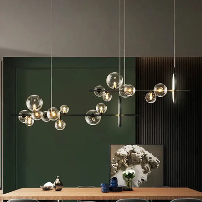 Modern black glass bubble chandelier dining room light with ring
