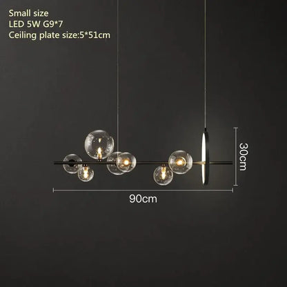 Modern black glass bubble chandelier dining room light with ring