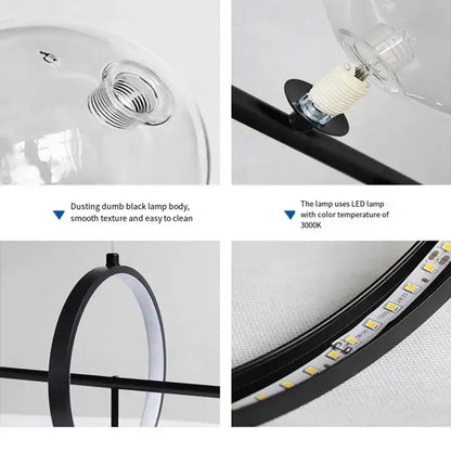 Modern black glass bubble chandelier dining room light with ring