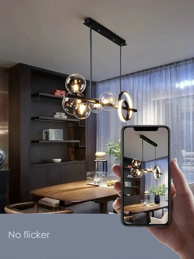 Modern black glass bubble chandelier dining room ring light