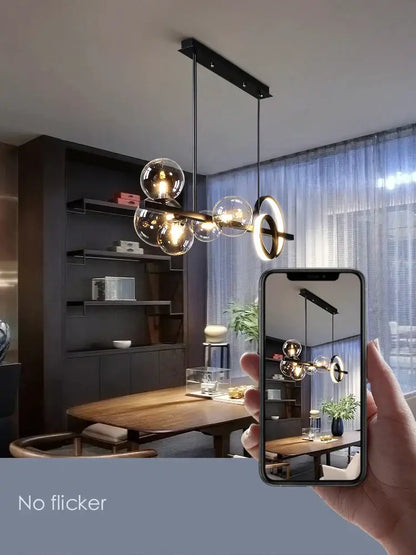 Modern black glass bubble chandelier dining room ring light