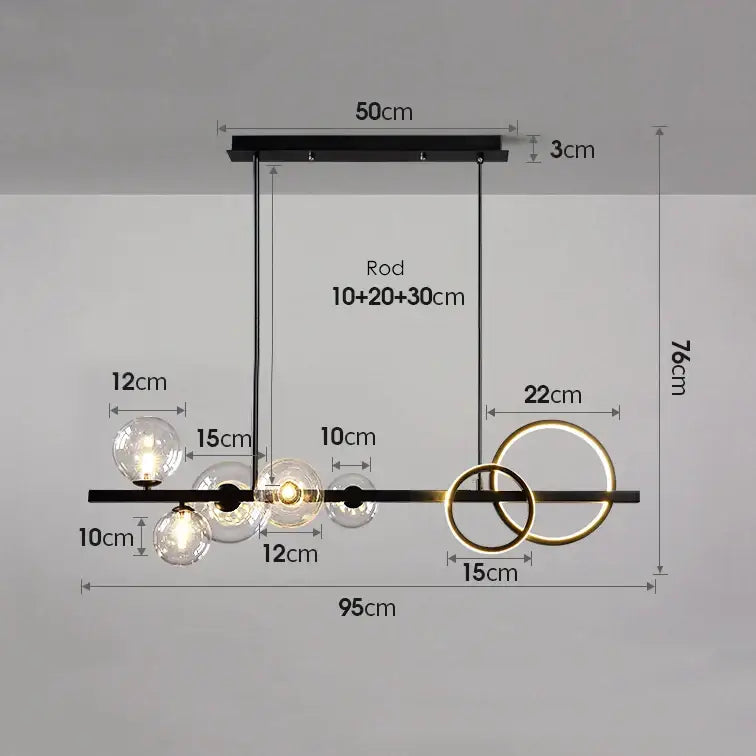 Modern black glass bubble chandelier dining room ring light