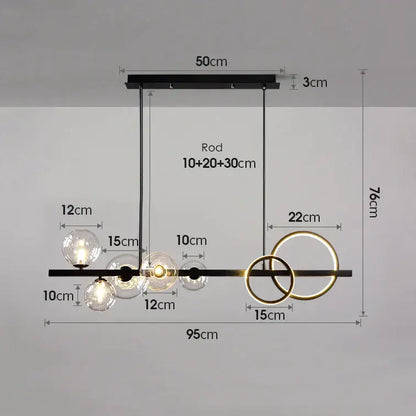 Modern black glass bubble chandelier dining room ring light
