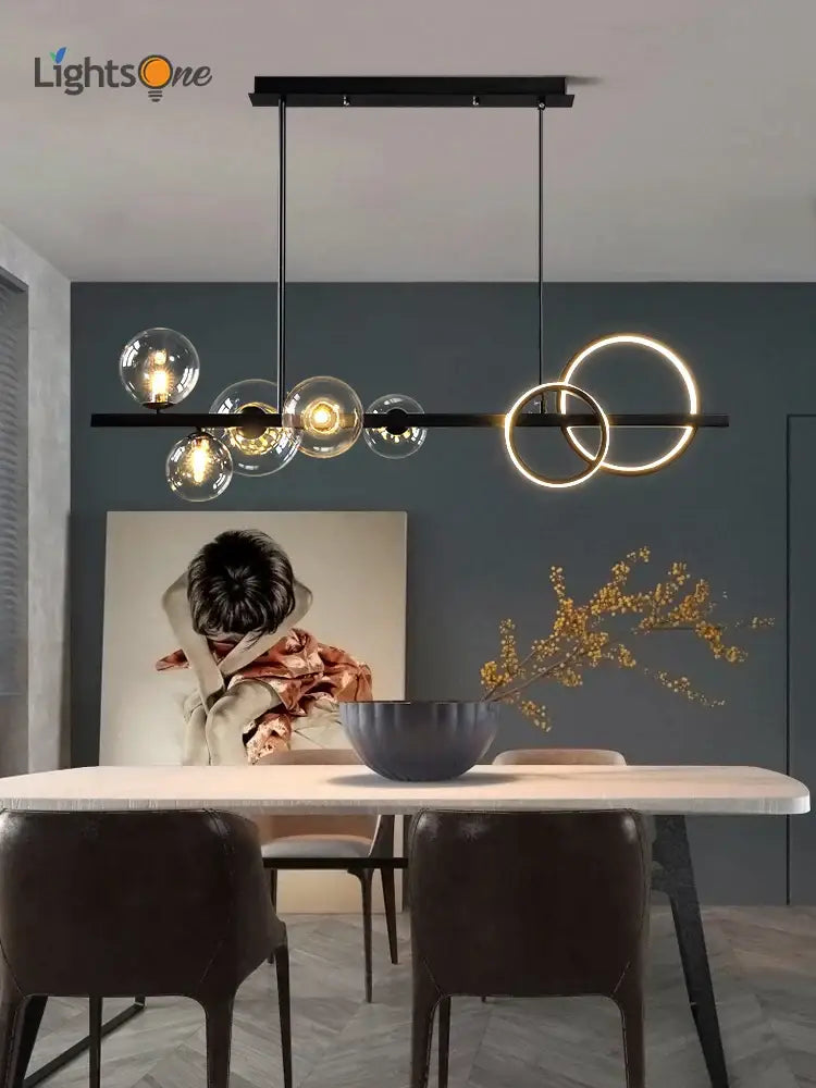 Modern black glass bubble chandelier dining room ring light