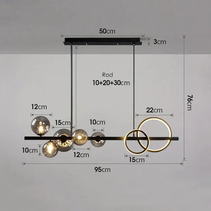 Modern black glass bubble chandelier dining room ring light