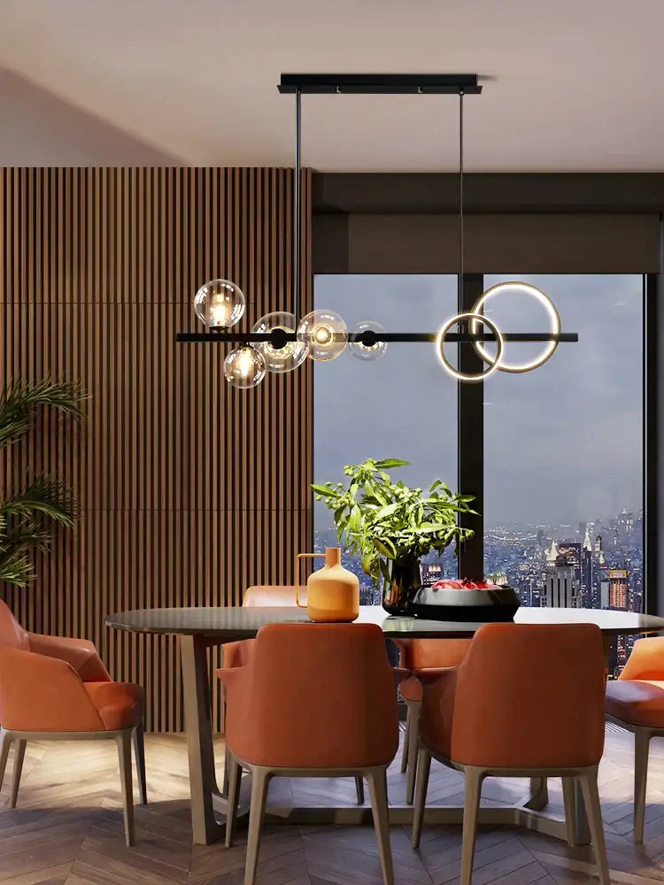 Modern black glass bubble chandelier dining room ring light