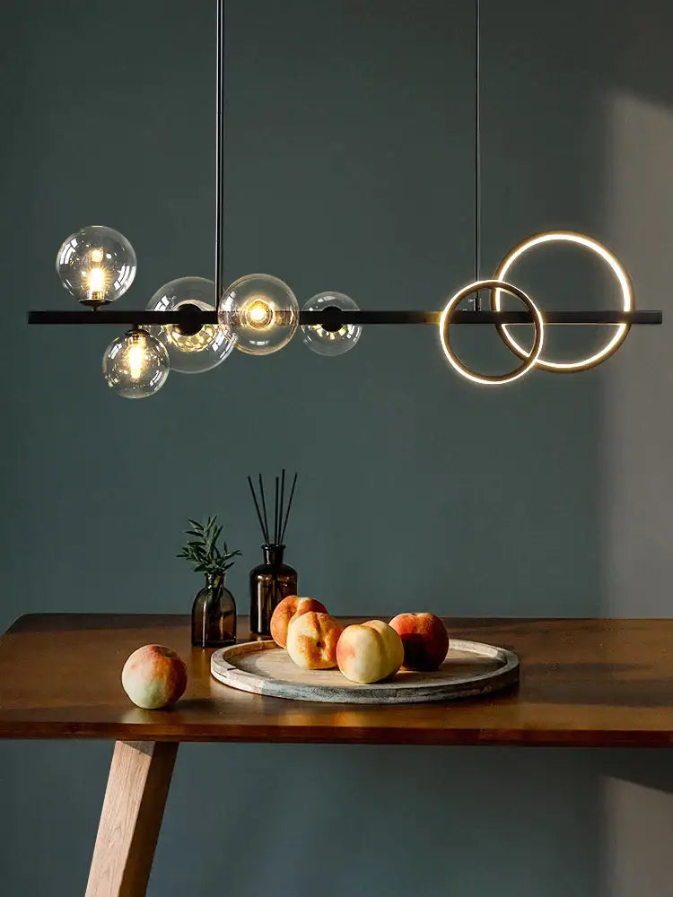 Modern black glass bubble chandelier dining room ring light