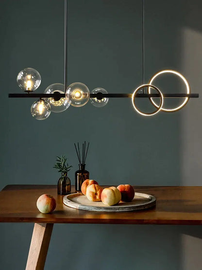 Modern black glass bubble chandelier dining room ring light