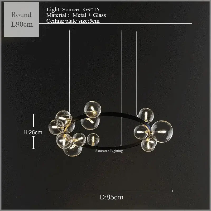 Modern black glass bubble led ceiling chandelier for dining room