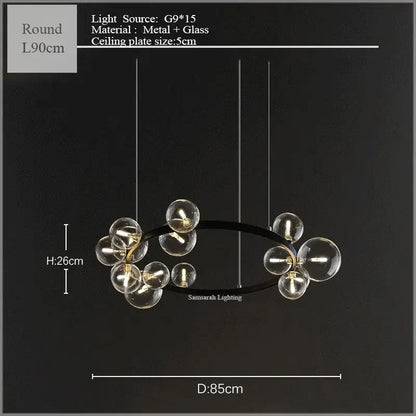 Modern black glass bubble led ceiling chandelier for dining room