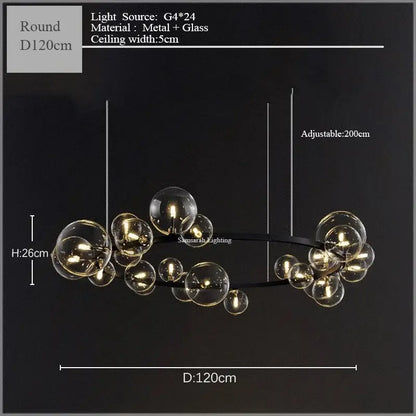 Modern black glass bubble led ceiling chandelier for dining room